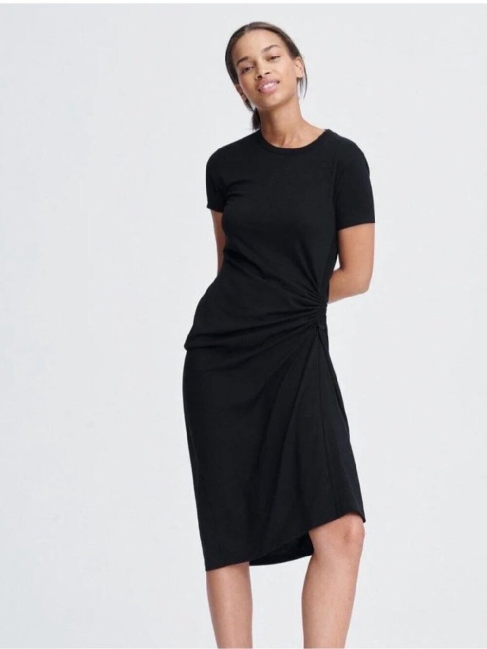 Rag and Bone Ina Black T-Shirt Ruched Midi Dress - Picture 2 of 9